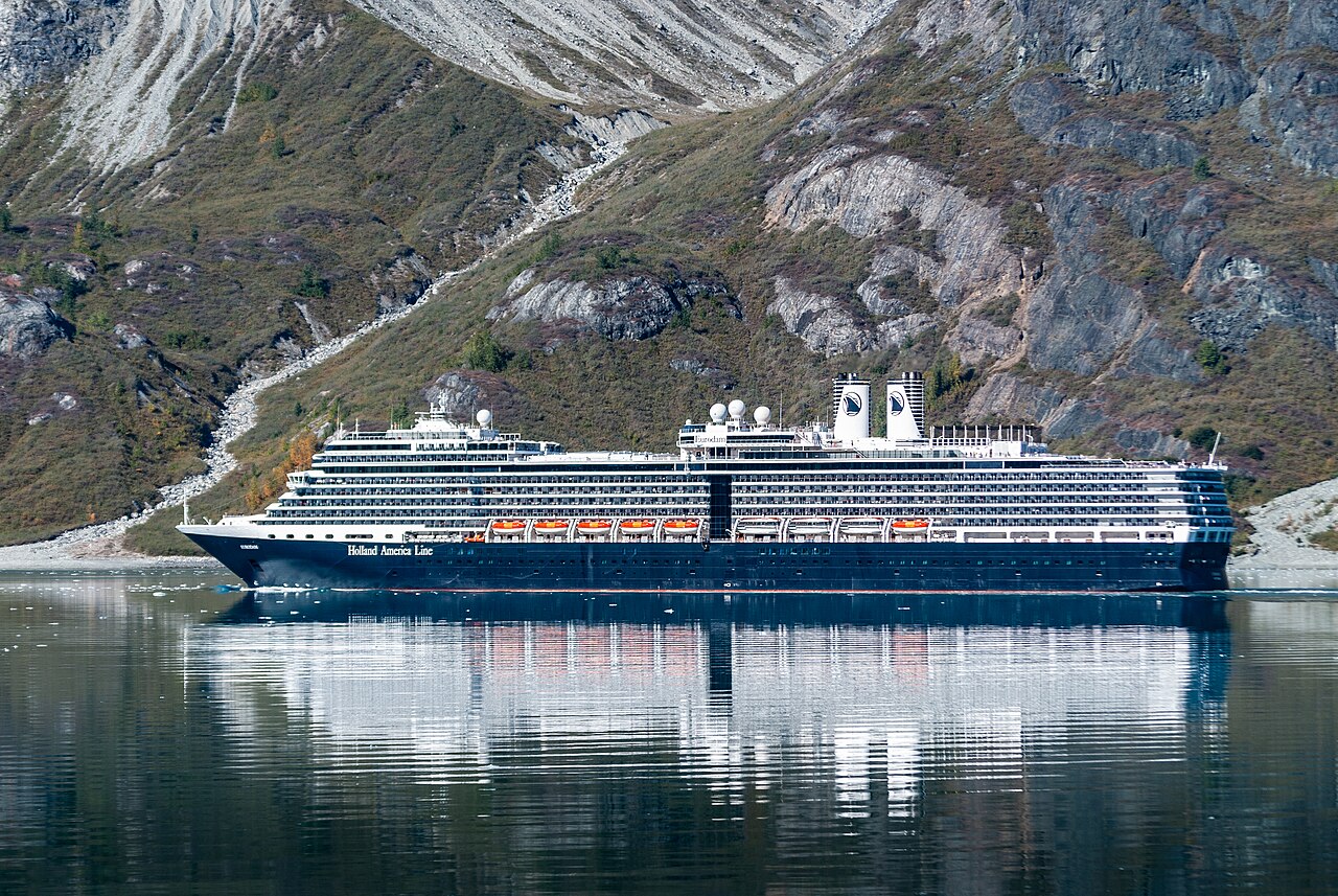 Holland America cruise ship, MS EURODAM - IMO 9378448, at the entrance to Reid Inlet in Glacier Bay National Park, Alaska USA on September 18, 2018.