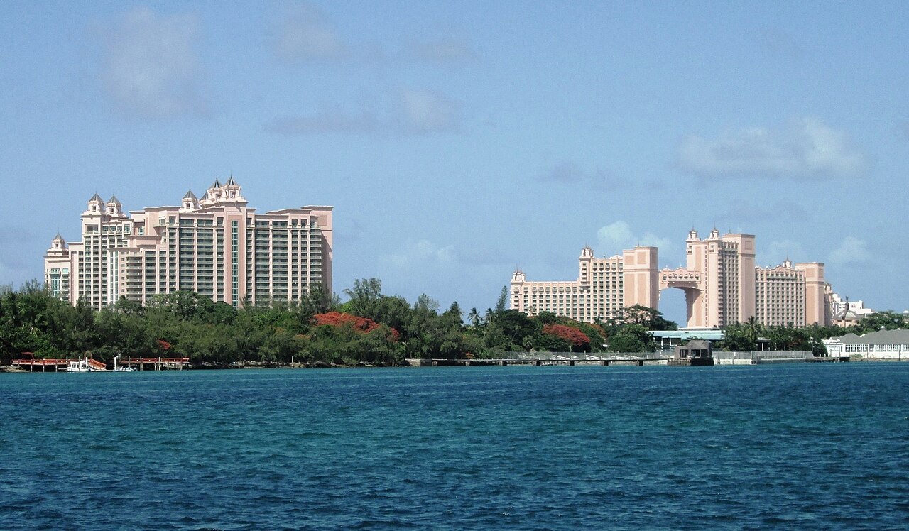 The Atlantis Resort, Paradise Island as seen from the cruise ship terminal at Prince George Wharf, Nassau, Bahamas.
