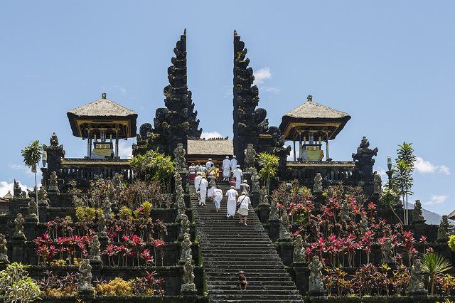 Besakih, Bali, Indonesia: The Mother Temple of Besakih, or Pura Besakih, in the village of Besakih on the slopes of Mount Agung in eastern Bali, Indonesia, is the most important, the largest and holie