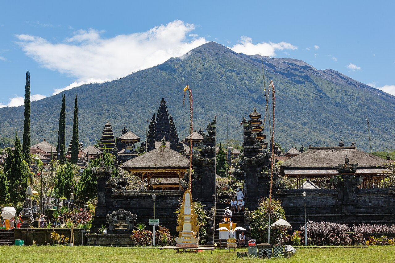 Besakih, Bali, Indonesia: The Mother Temple of Besakih, or Pura Besakih, in the village of Besakih on the slopes of Mount Agung in eastern Bali, Indonesia, is the most important, the largest and holie