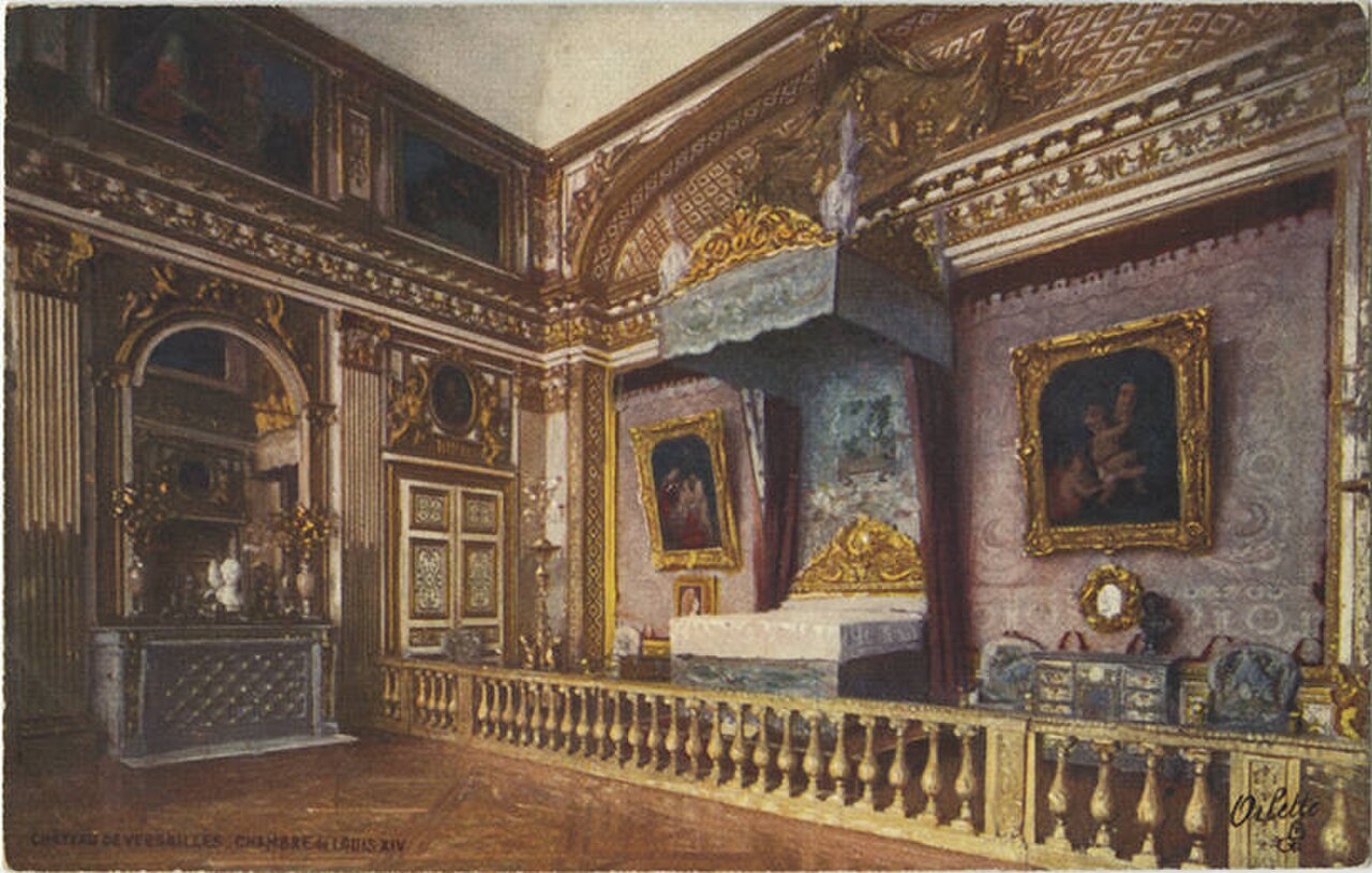 Series " Versailles I " 943P. Oilette postcard view of the Louis XIV room in the Chateau de Versailles.