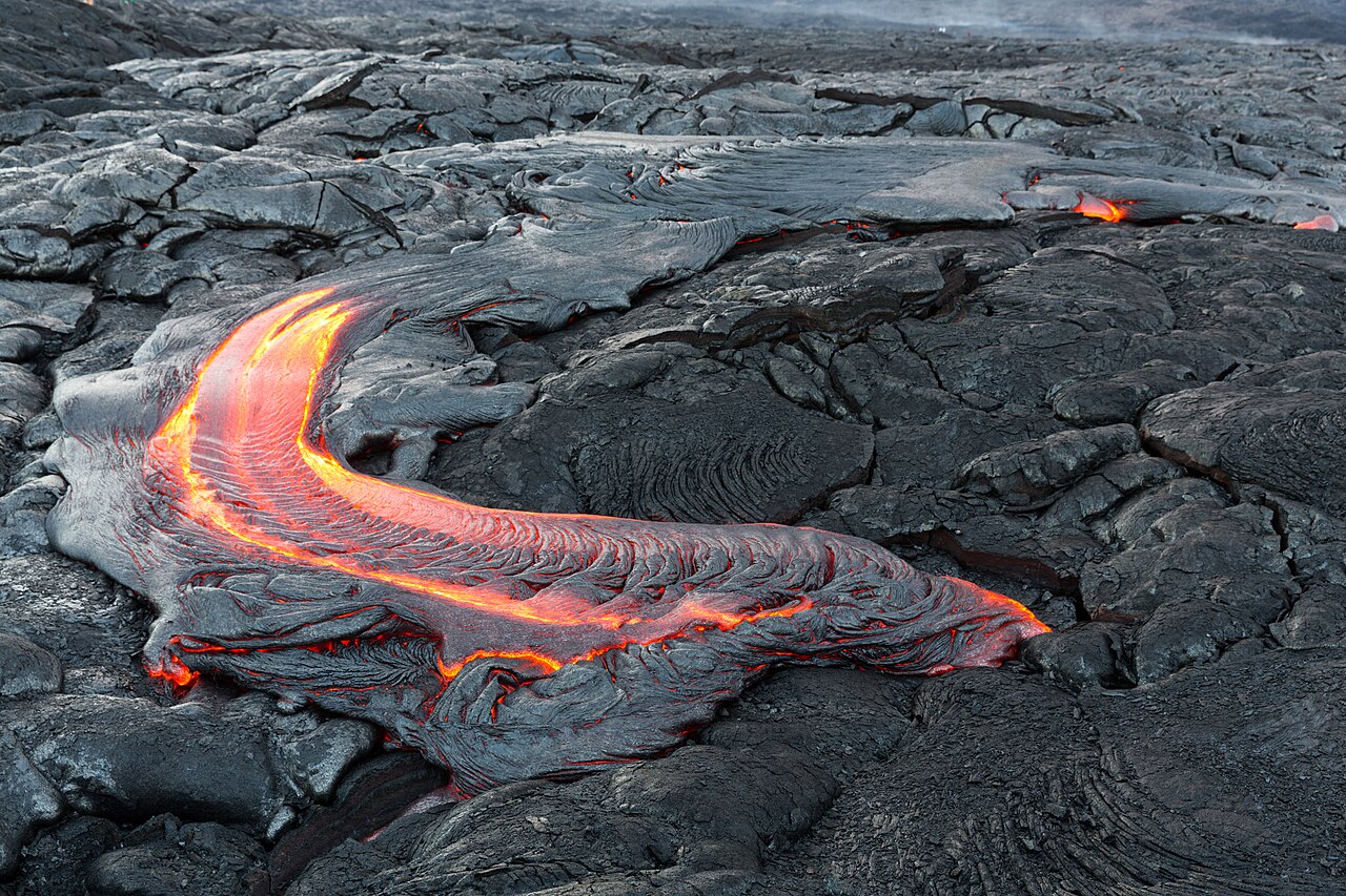 Active Pāhoehoe lava flow from Kīlauea near Kalapana south of Hawaiʻi Volcanoes National Park