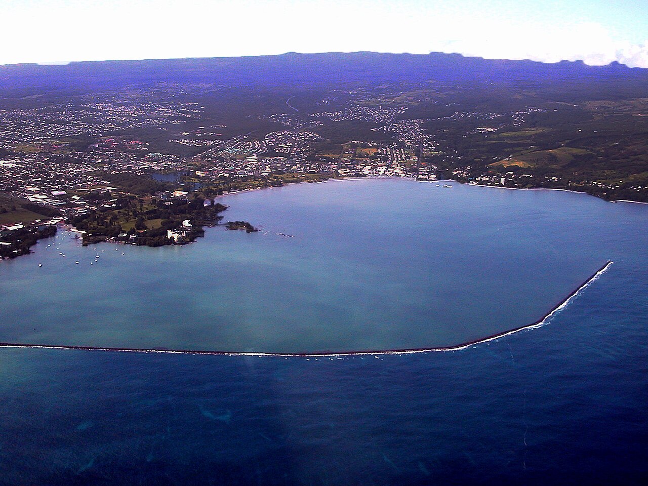 Aerial photo of Hilo Bay, Hawaii.