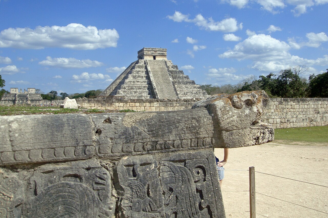 El Castillo from the Great Ball Court, Chichen Itza, Yucatan peninsula, Mexico.