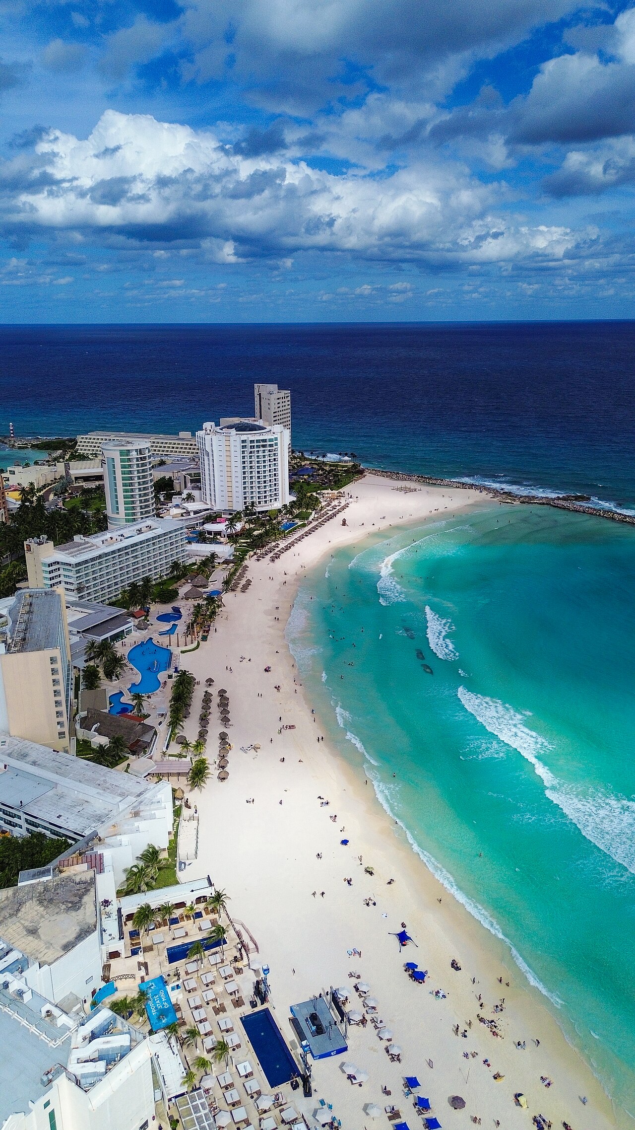 Punta Cancún. Aerial view from Gaviota Azul Beach, Cancun, Quintana Roo, Mexico.