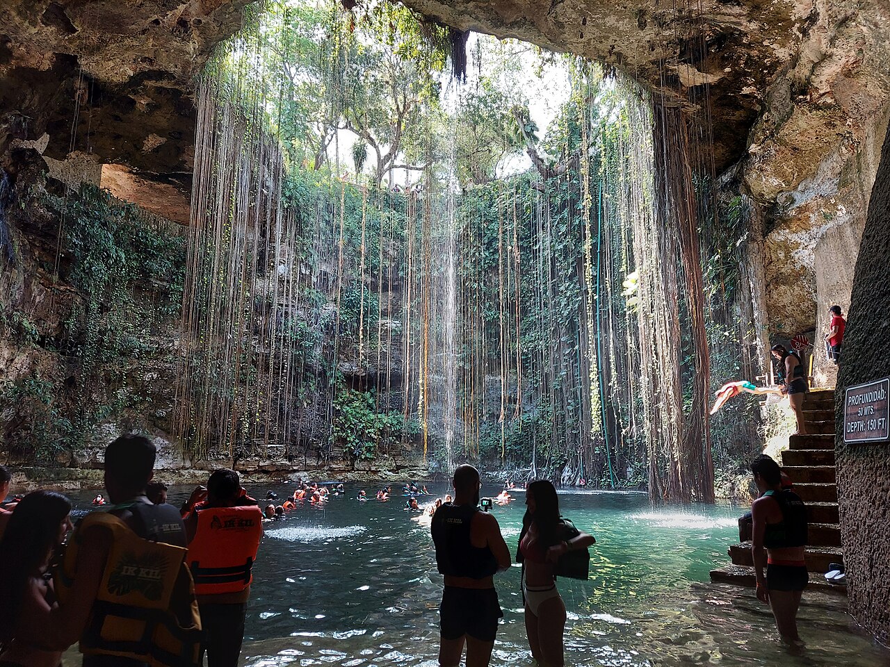 View from the top of the swimming area at the Ik Kil Cenote near Chichen Itza