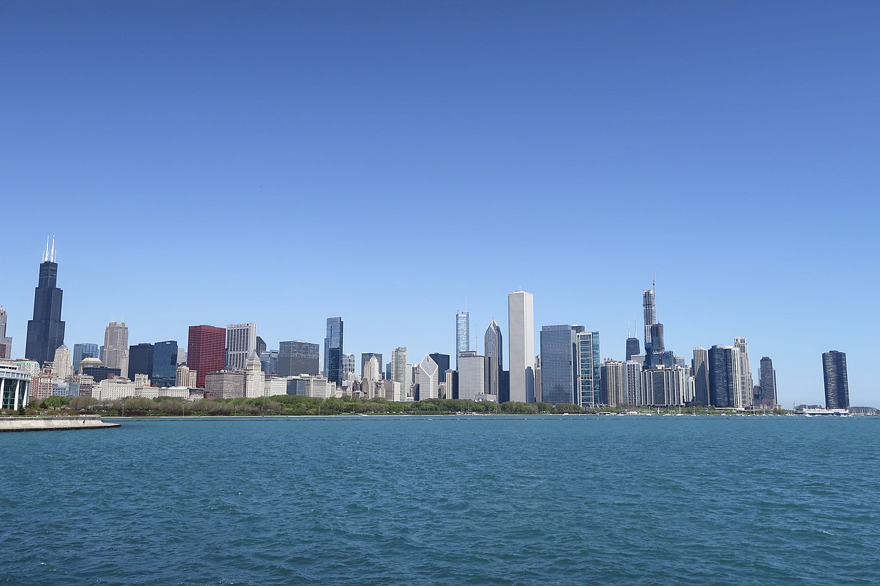 Chicago skyline from Lakefront Trail at Northerly Island