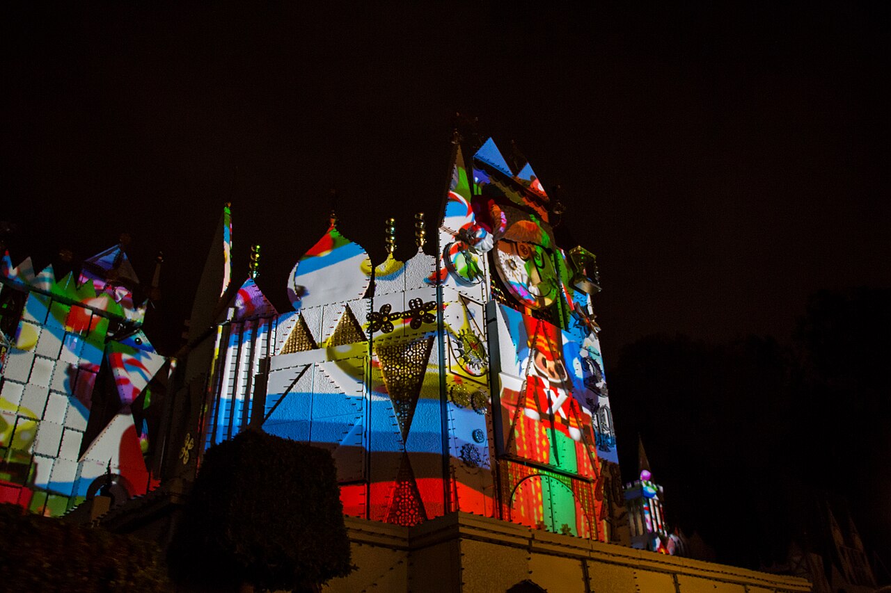 Christmas projections on the facade "it's a small world" holiday.