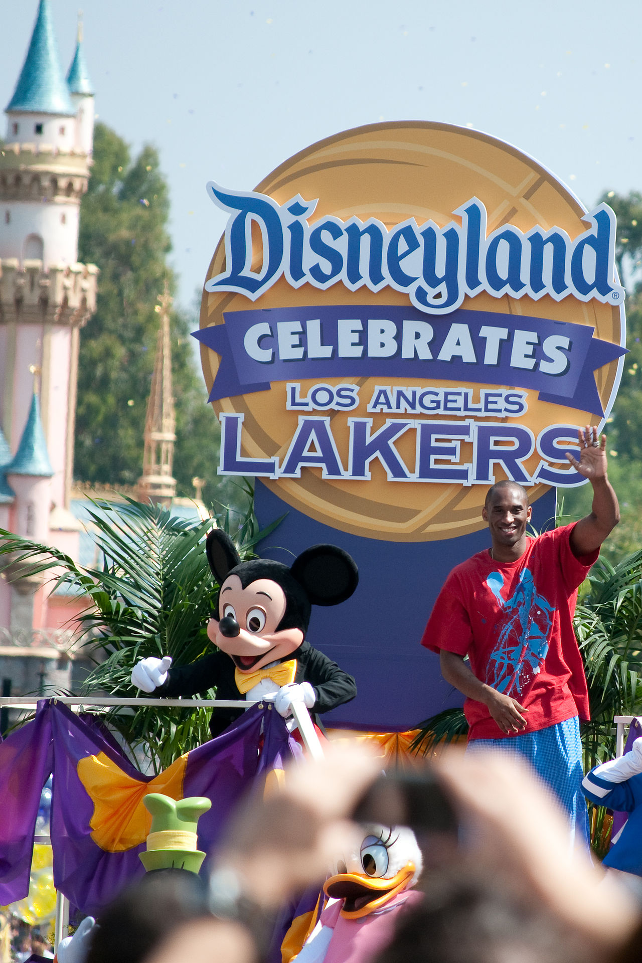 MVP Kobe Bryant represented the Los Angeles Lakers in a Victory Parade down Main Street U.S.A. at the Disneyland Resort in Anaheim, CA. Hundreds of fans came out, some decked out in purple and gold, t
