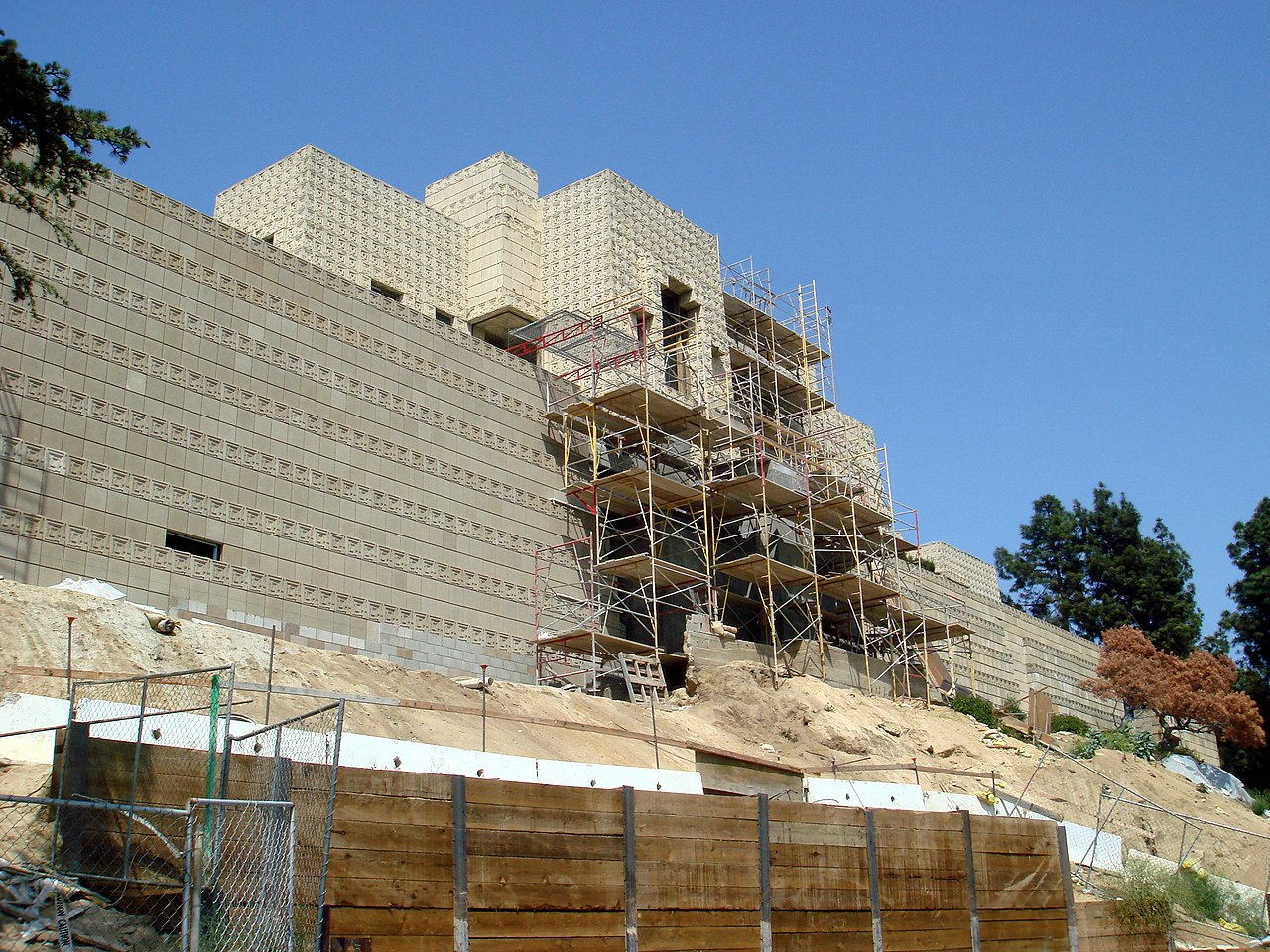 The Ennis House house, by Frank Lloyd Wright, in the hills above Los Angeles, California.  The home was significantly damaged by earthquakes and is currently undergoing a multi-million dollar restorat