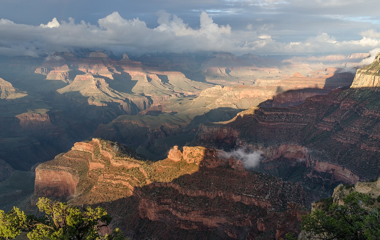 Grand Canyon South Rim photographed from Powell Point with warm evening light