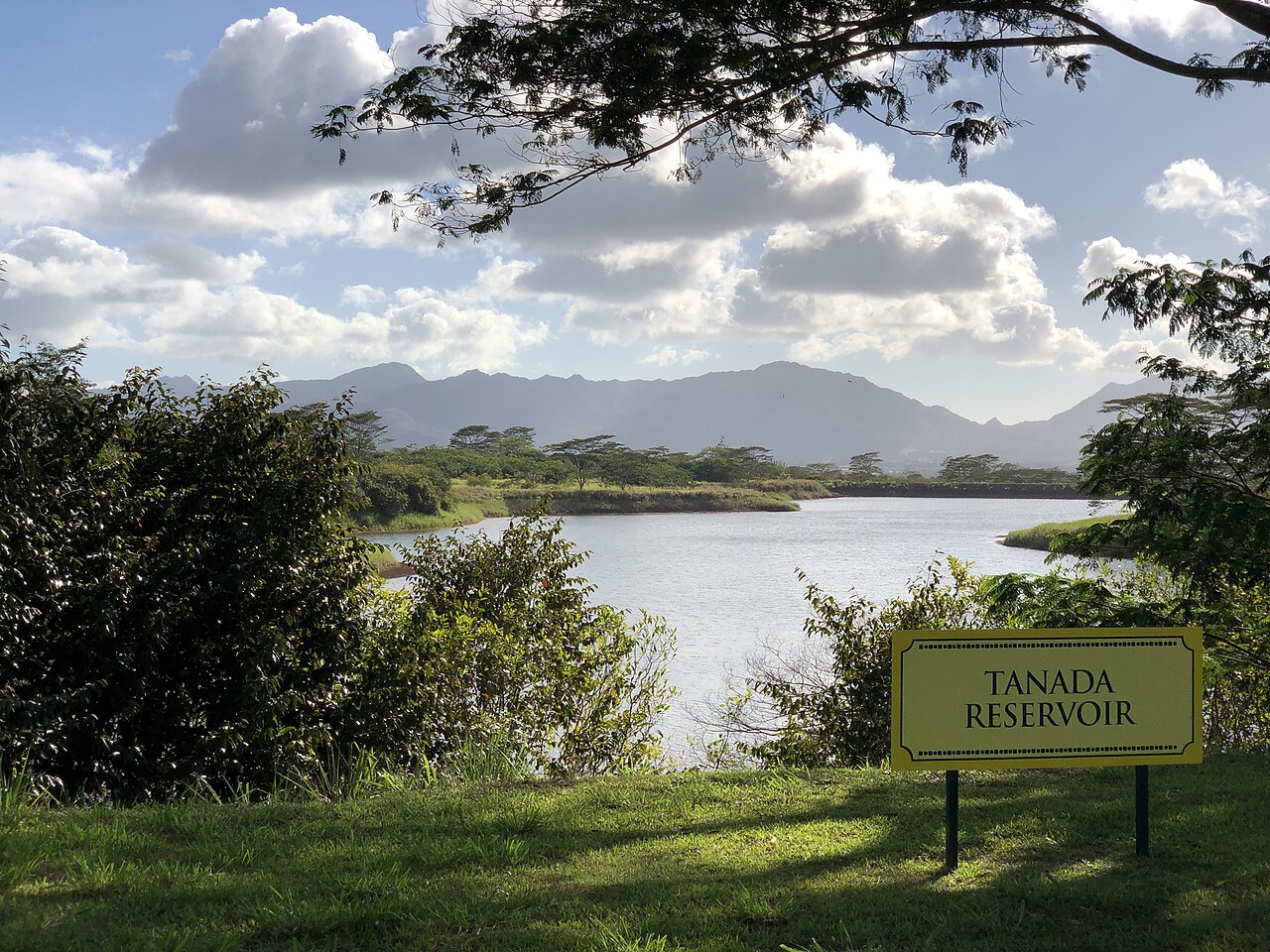 View southwest across Tanada Reservoir at the Dole Plantation in Oahu, Hawaii