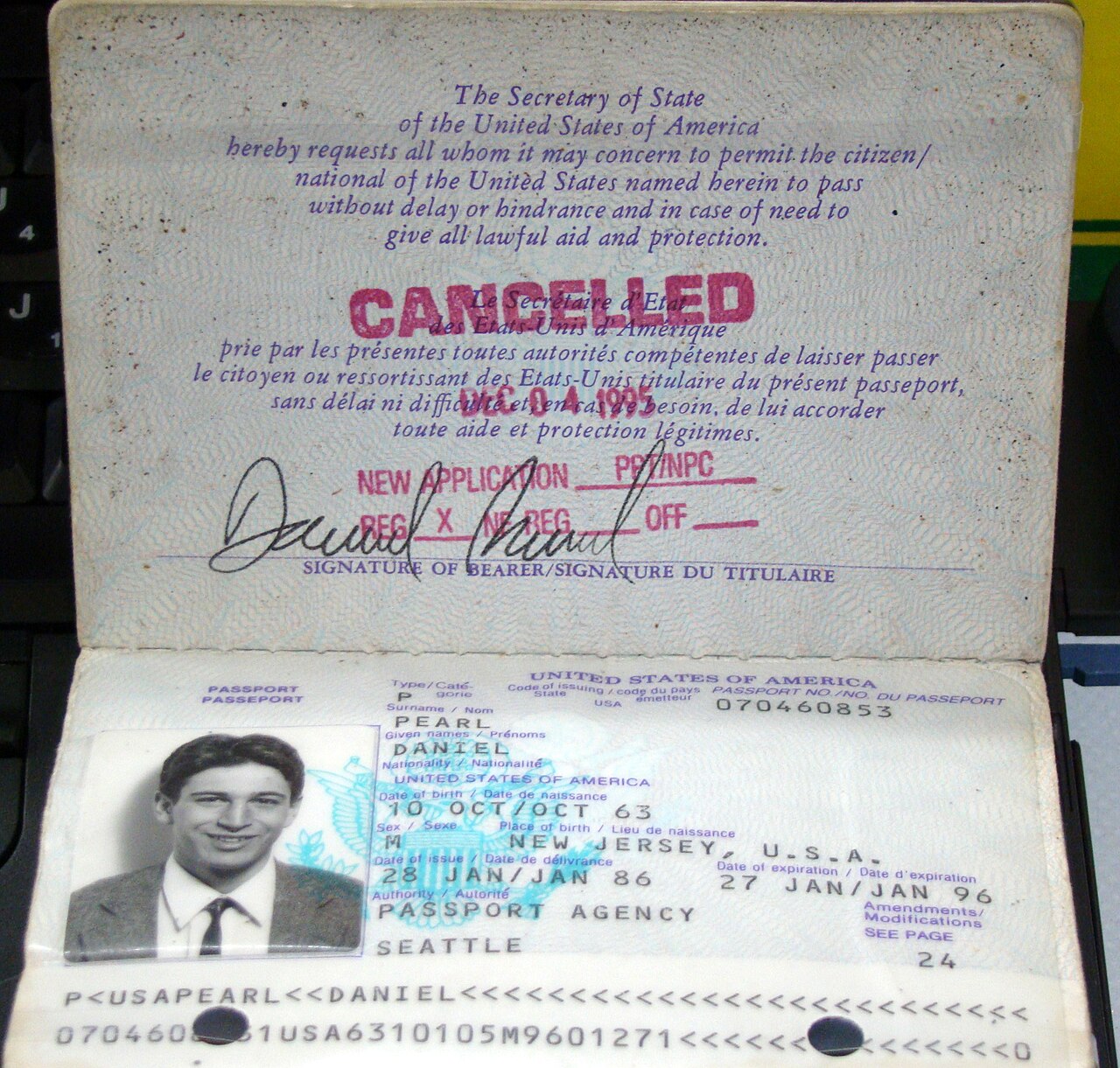 Daniel Pearl's passport on display at the Newseum in Washington, D.C.