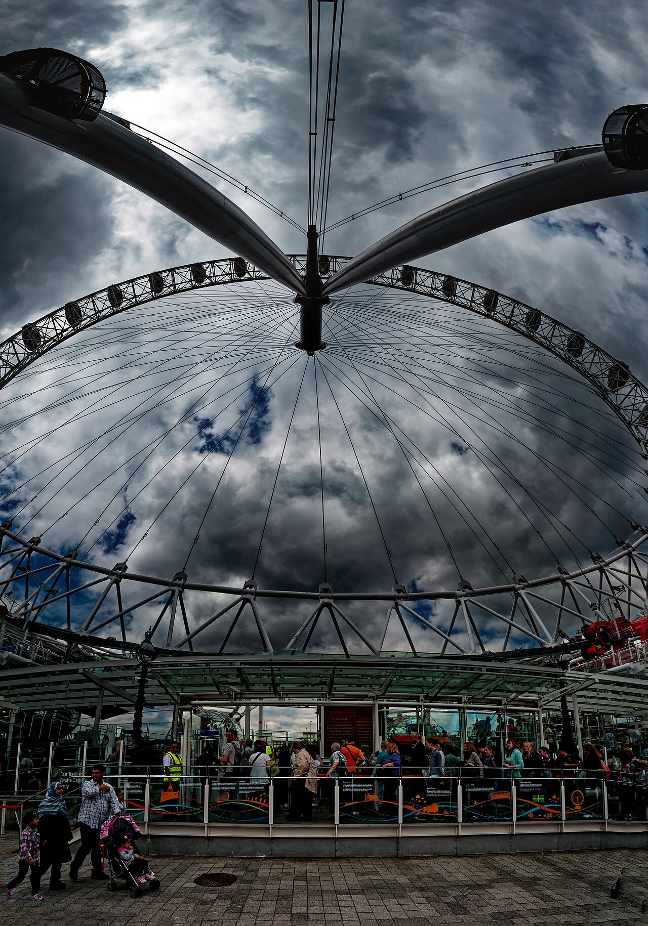 London - Jubilee Gardens - Jubilee Walkway - Fisheye panorama of London Eye 1999
