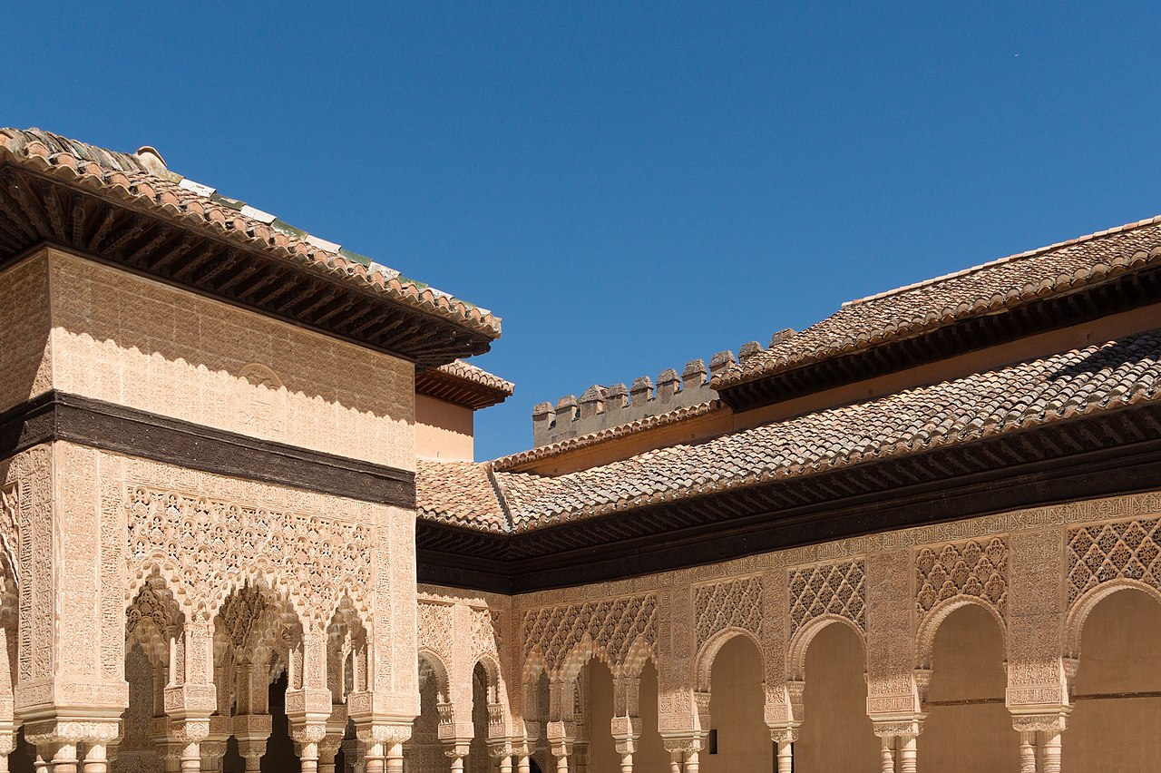 Corner, arches, Patio de los Leones, Alhambra, Granada, Andalusia, Spain