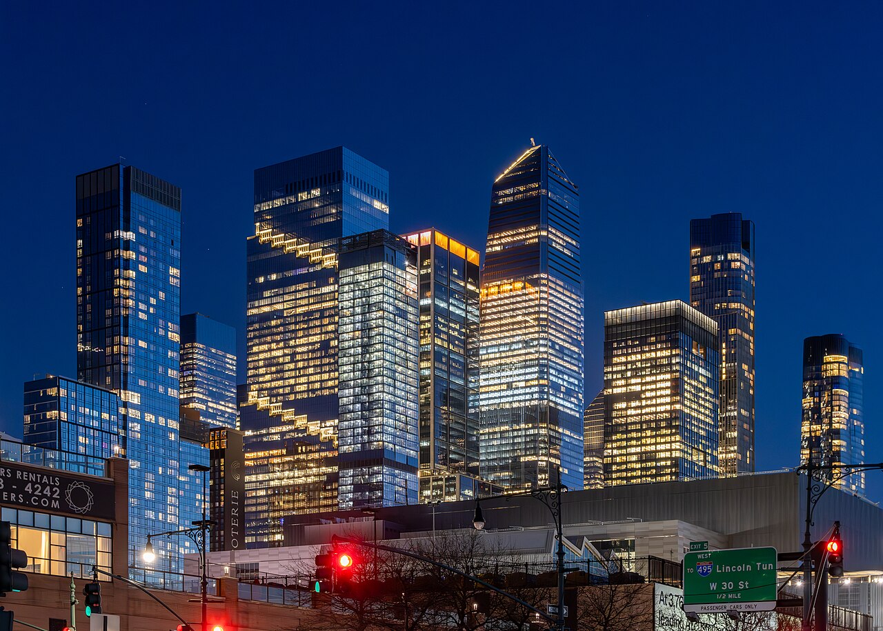 Hudson Yards skyline, New York, at night
