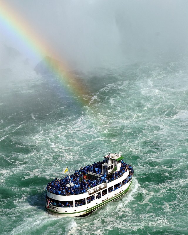 One of the Maid of the Mist tour boats approaching the Horseshoe Falls on the Canadian side of Niagara Falls.