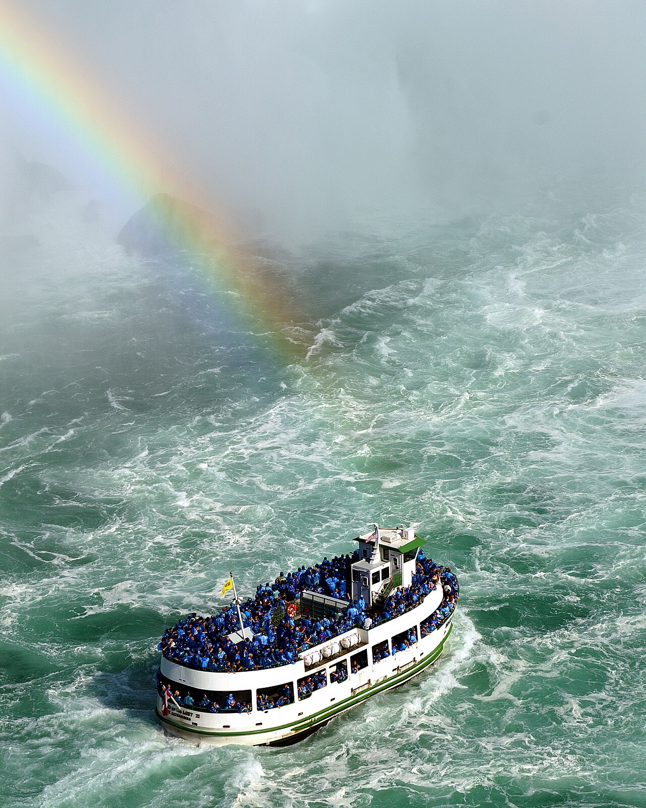 One of the Maid of the Mist tour boats approaching the Horseshoe Falls on the Canadian side of Niagara Falls.