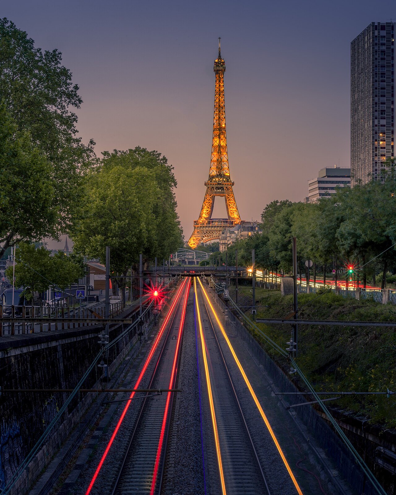Eiffel Tower at night, Paris, France.