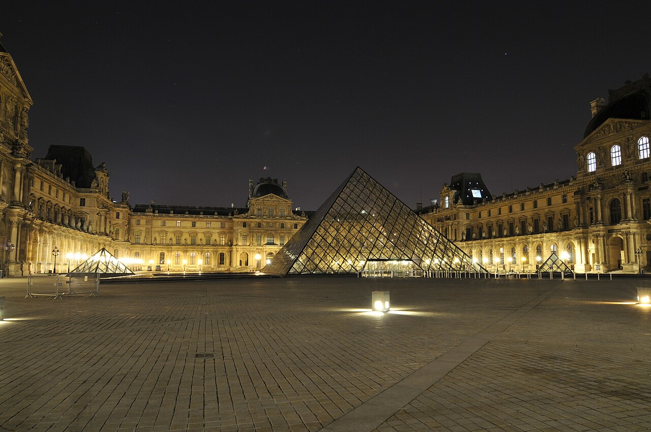 Louvre Pyramid, lit at night