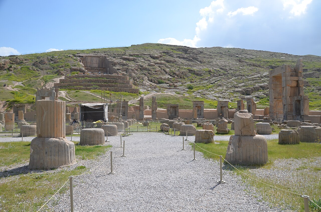 The interior of the Hall of Hundred Columns (Throne Hall) in Persepolis, Persia (Persis/Fars), southwestern Iran.