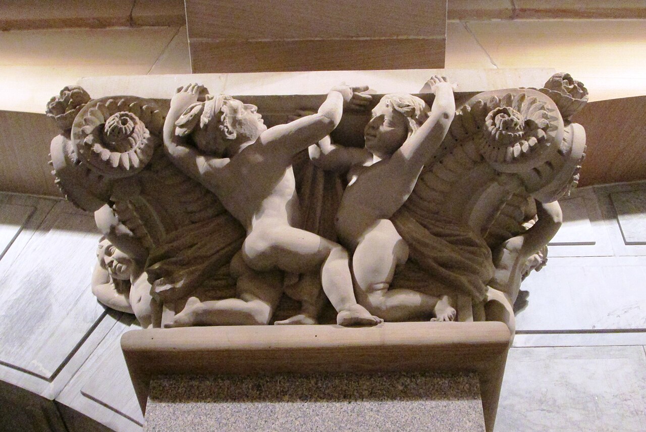 Column capitals in the interior of the arcade leading through Philadelphia City Hall at North Broad Street.
