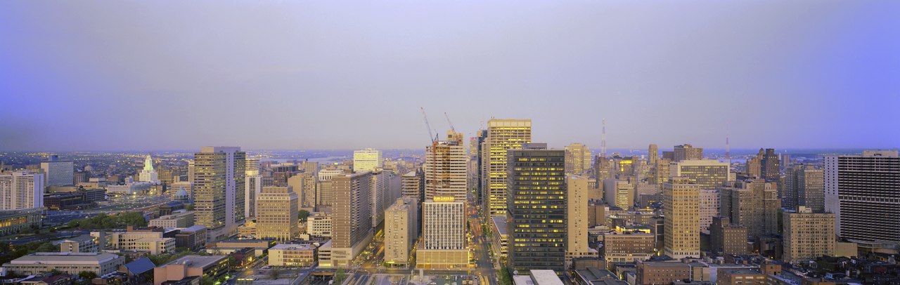 Title: Panorama aerial view of Philadelphia, Pennsylvania
Physical description: 1 transparency : color ; 4 x 5 in. or smaller.

Notes: Title, date, and keywords provided by the photographer.; Digital 