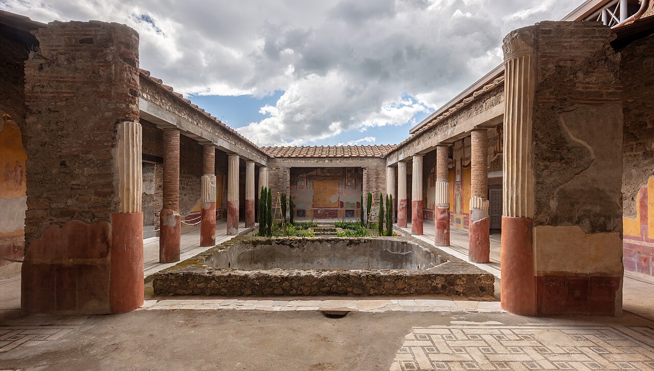 Large Peristyle, Casa dei Dioscuri, Ancient roman city of Pompeii, Italy