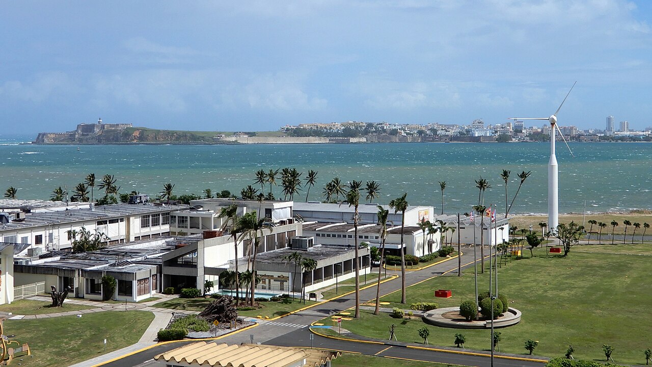 San Juan Bay and Old San Juan in San Juan Islet from Casa Bacardi and Cathedral of Rum in Cataño, Puerto Rico, 2018