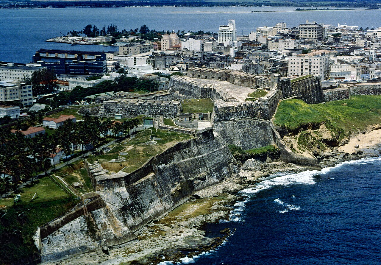 View of San Cristobal Fort and part of Old San Juan, taken from a plane, Puerto Rico.