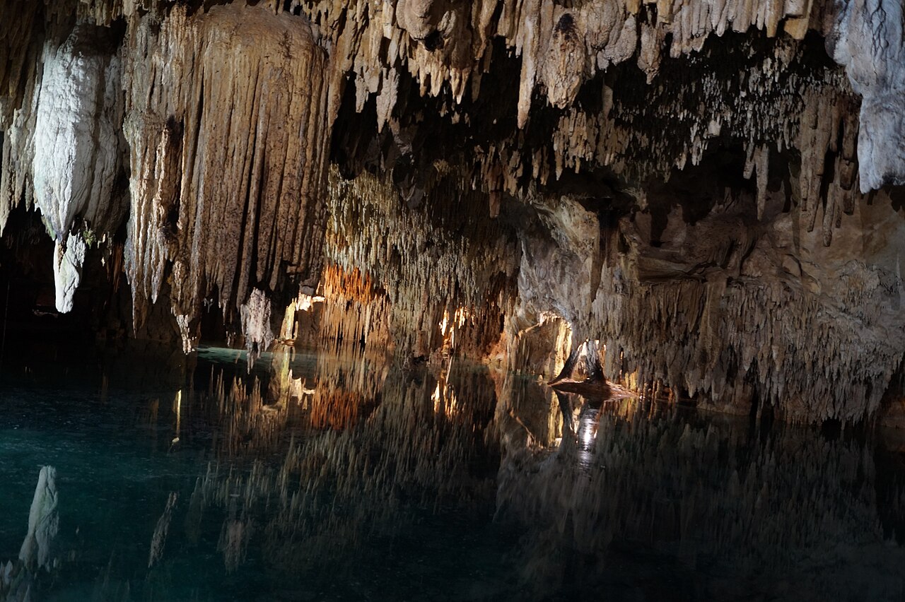 Uno de los dos cenotes ubicados en el parque natural de Aktun Chen, en el estado de Quintana Roo, México, a unos kilómetros de Tulum. Éste corresponde a la gruta de varios kilómetros que se encuentra 