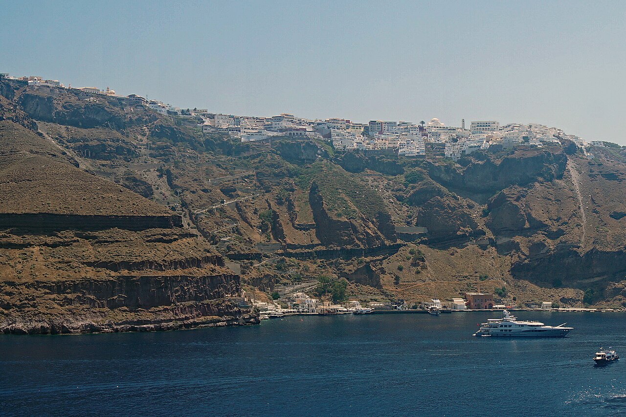 Panoramic view of Fira from the caldera, Santorini, Greece
