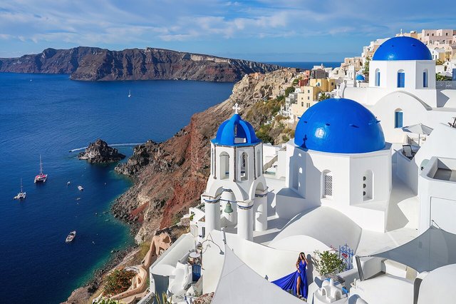 Three domes of Oia in Santorini