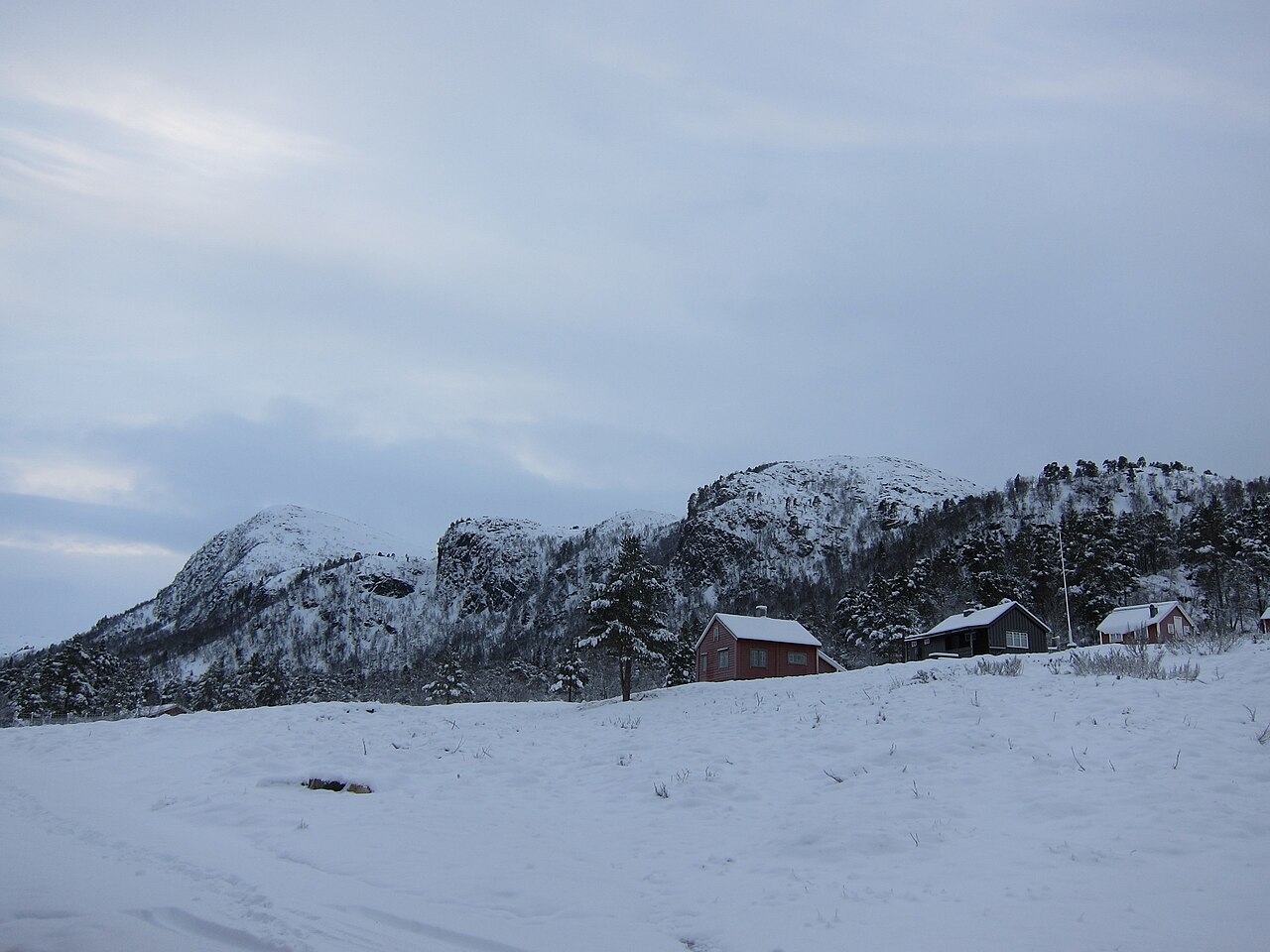 Buildings of the area Rekdalsetra, they are all wood cabins. This area is located in the mountains behind the village Rekdal in the municipality of Vestnes on the west coast of Norway in the region Ro
