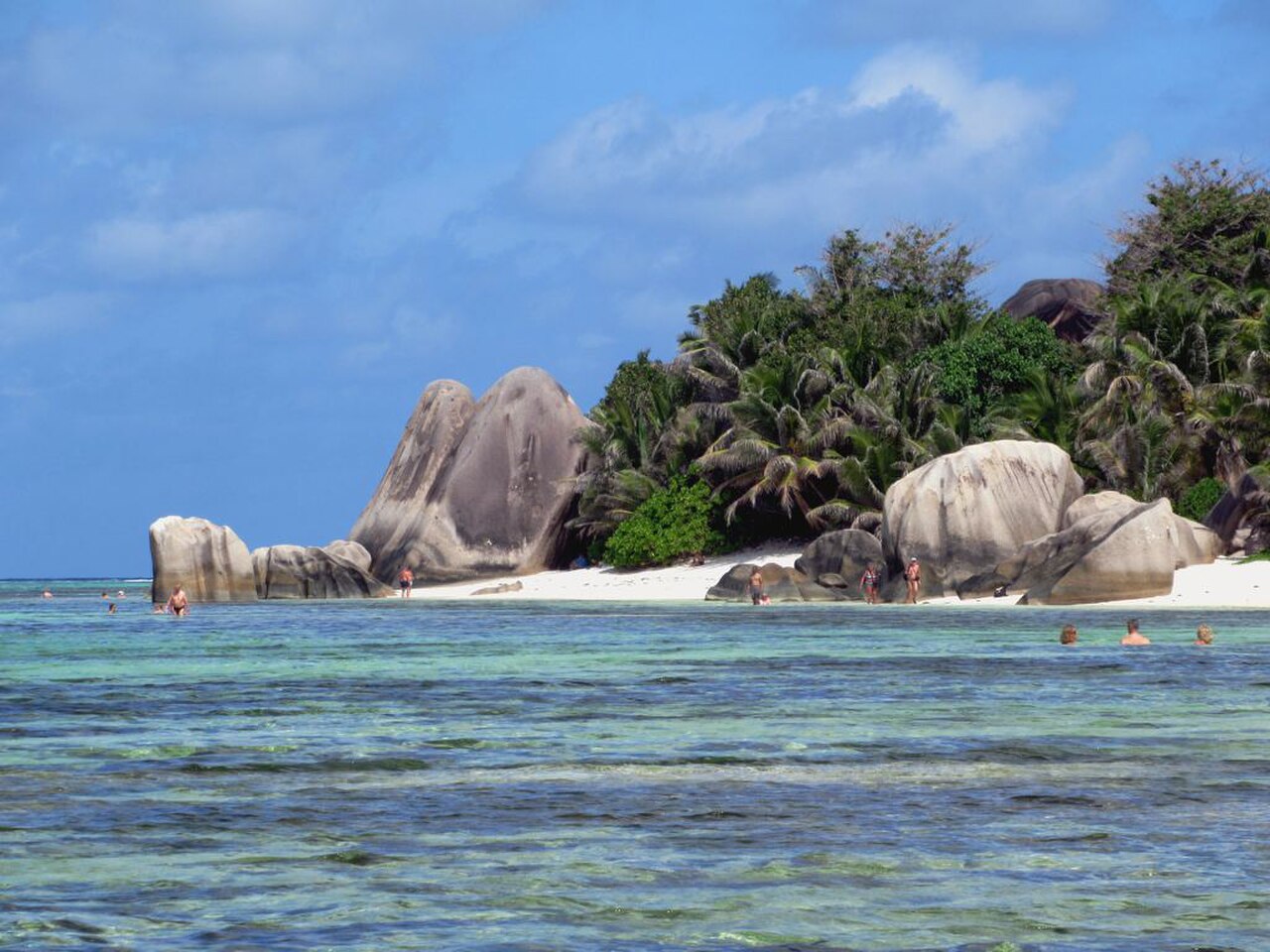 The colossal pink granite boulders and brilliant white sands of Anse Source d'Argent on La Digue Island, Seychelles, make this one of the most beautiful beaches in the world.