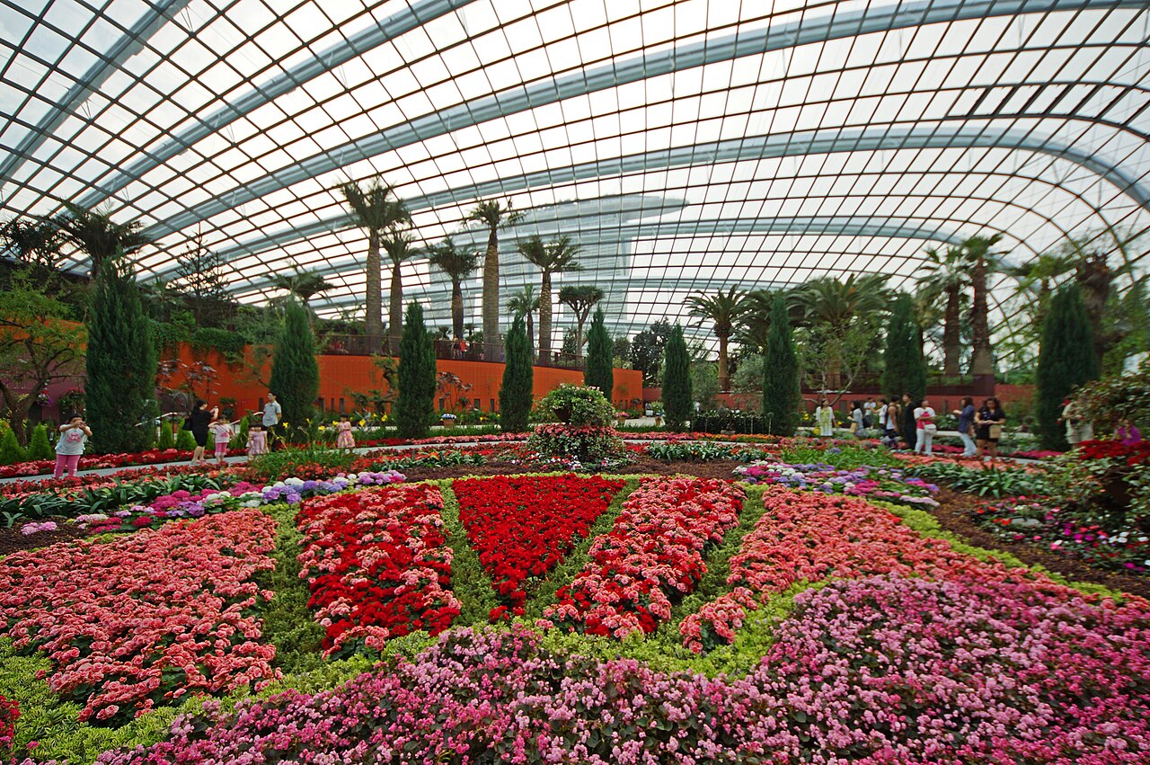 Interior of the Flower Dome at Gardens by the Bay, Singapore.