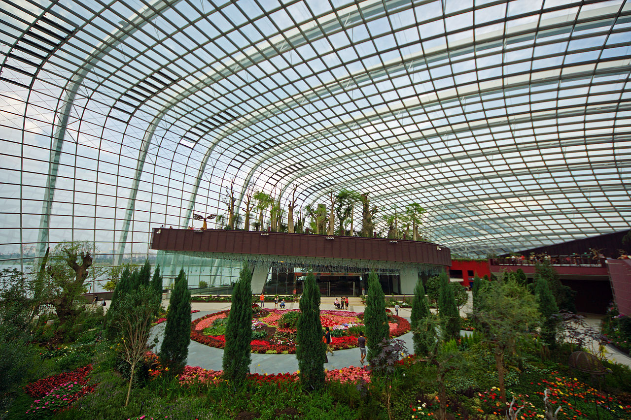 Interior of the Flower Dome at Gardens by the Bay, Singapore.