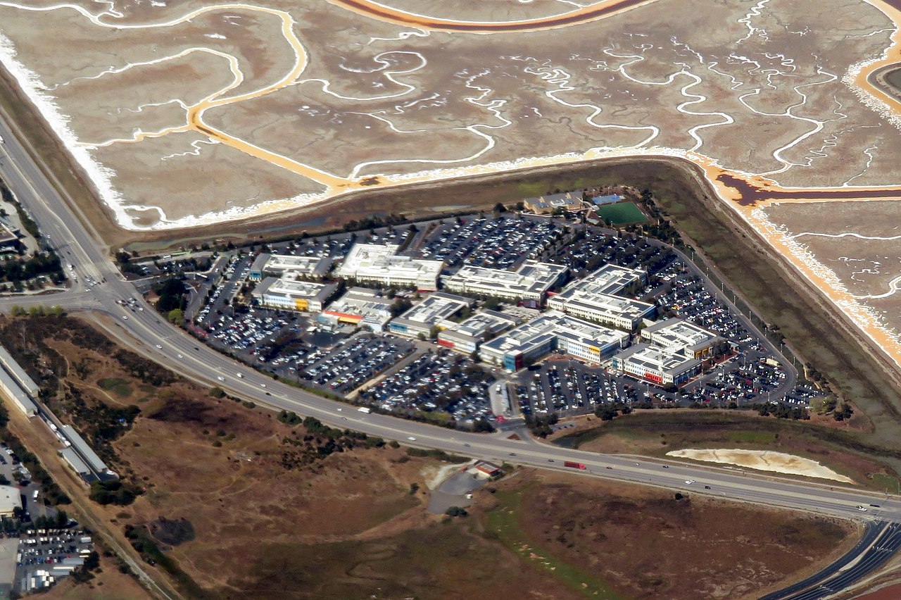 Aerial view of Meta (Facebook) campus in Menlo Park