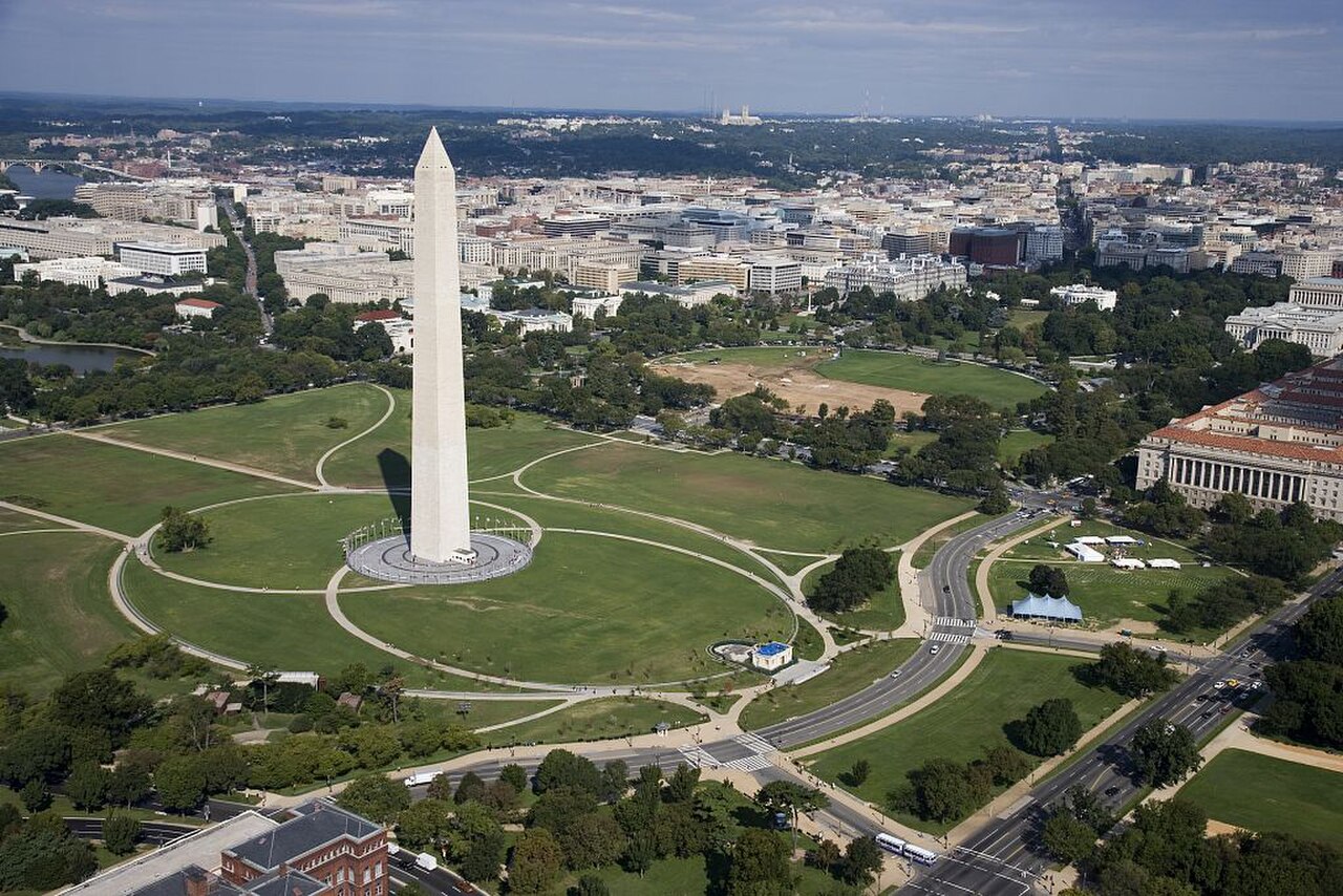 Aerial view of Washington Monument and White House, Washington, D.C.